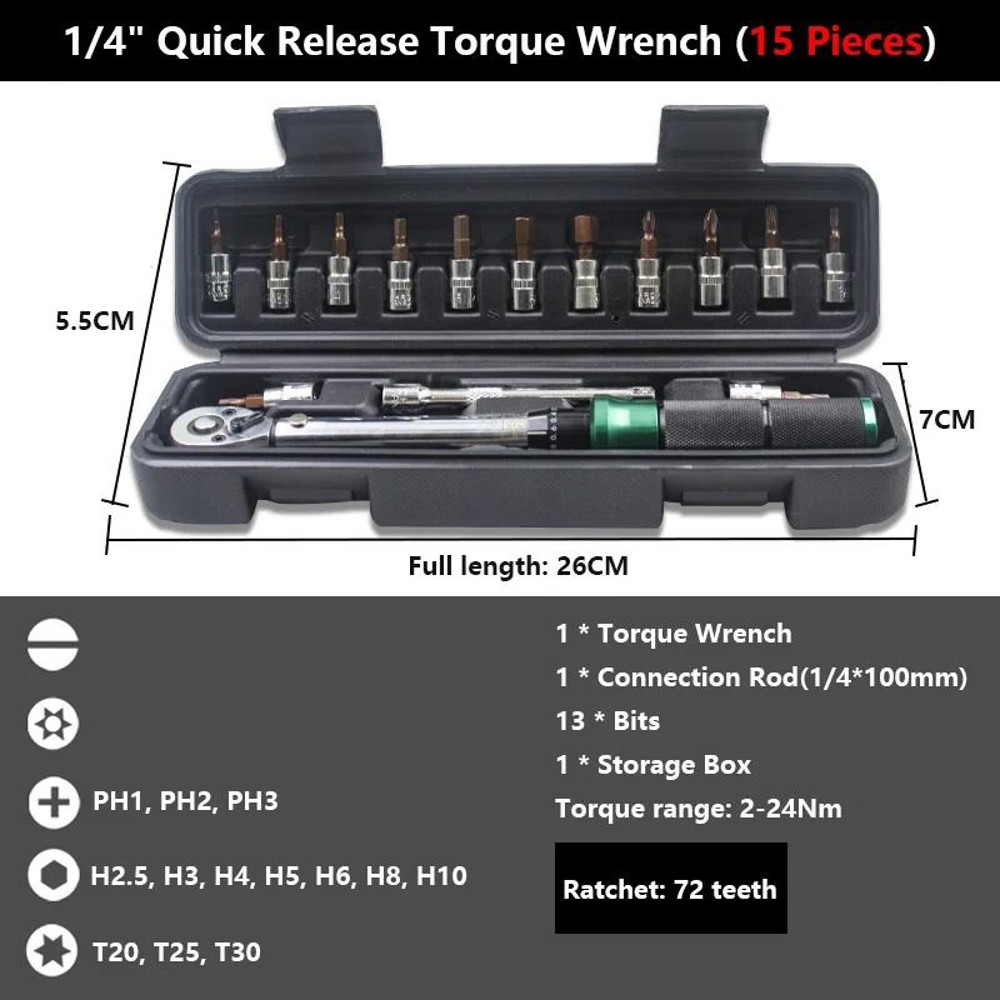 14 Inch Drive Precise Torque Wrench Set  Double Scale Ratchet Spanner Kit For Bicycle Motorcycle An 9