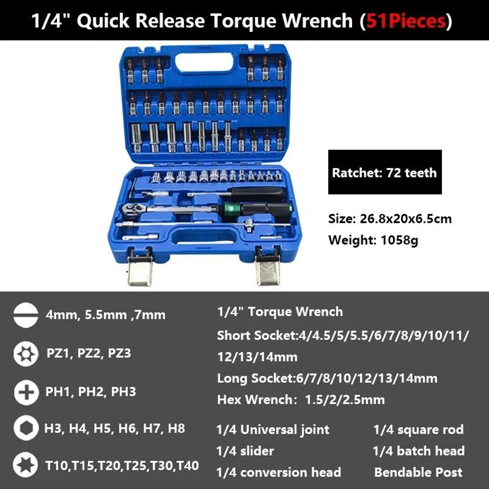 14 Inch Drive Precise Torque Wrench Set  Double Scale Ratchet Spanner Kit For Bicycle Motorcycle An 5