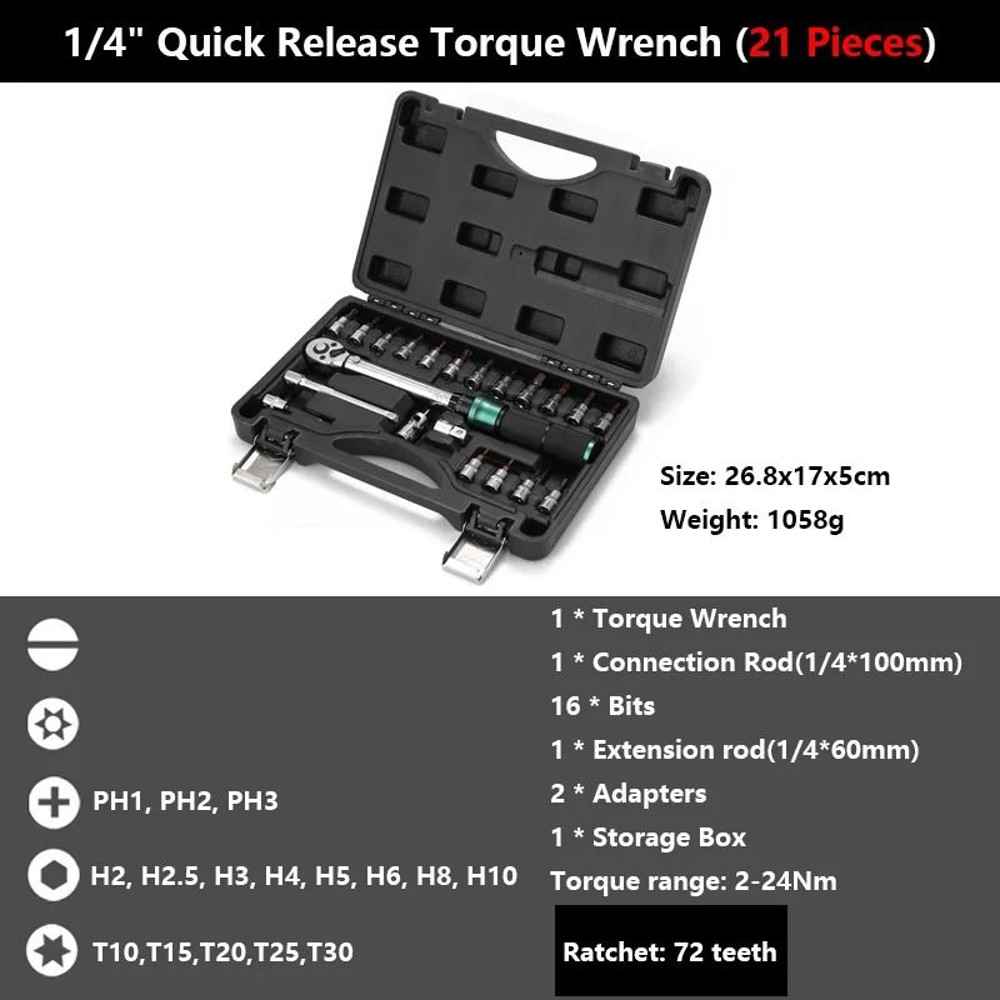 14 Inch Drive Precise Torque Wrench Set  Double Scale Ratchet Spanner Kit For Bicycle Motorcycle An 7