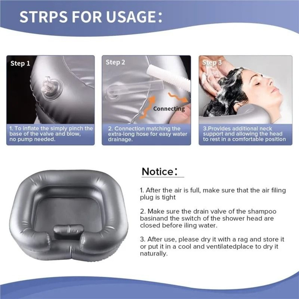 Inflatable Hair Washing Basin With Drain Hose  Portable PVC Shampoo Bowl For Bedridden Elderly And  4