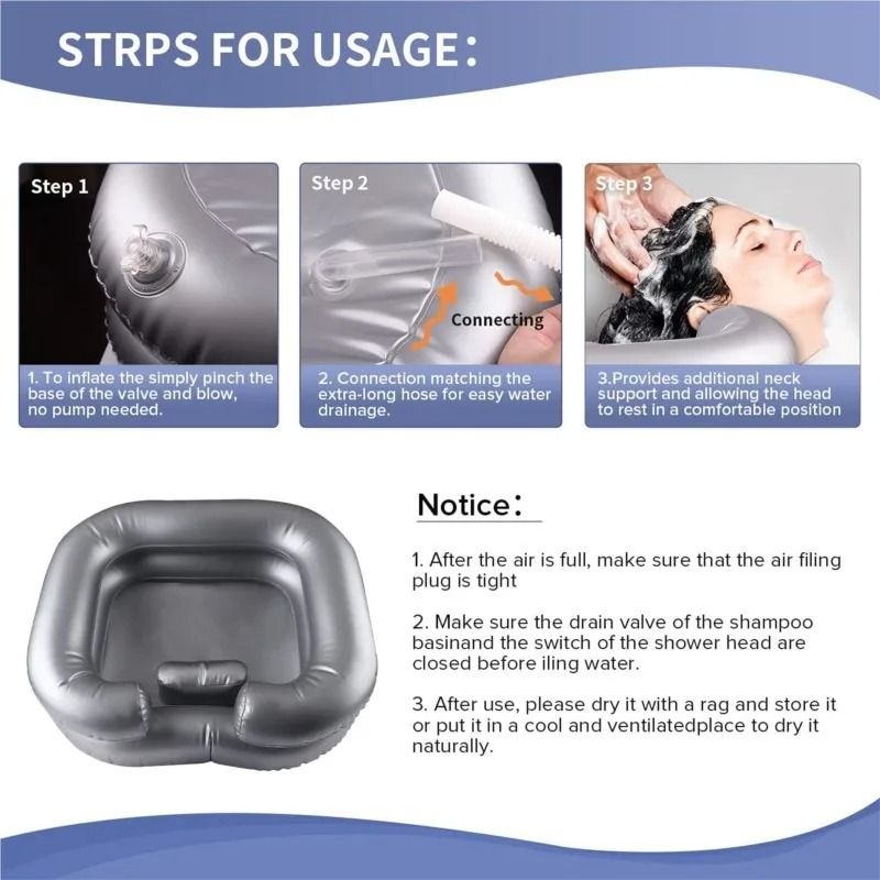 Inflatable Hair Washing Basin With Drain Hose  Portable PVC Shampoo Bowl For Bedridden Elderly And  4