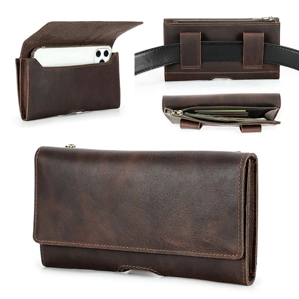 Genuine Leather Mens Waist Bag Vintage Travel Fanny Pouch And Phone Belt Wallet 2