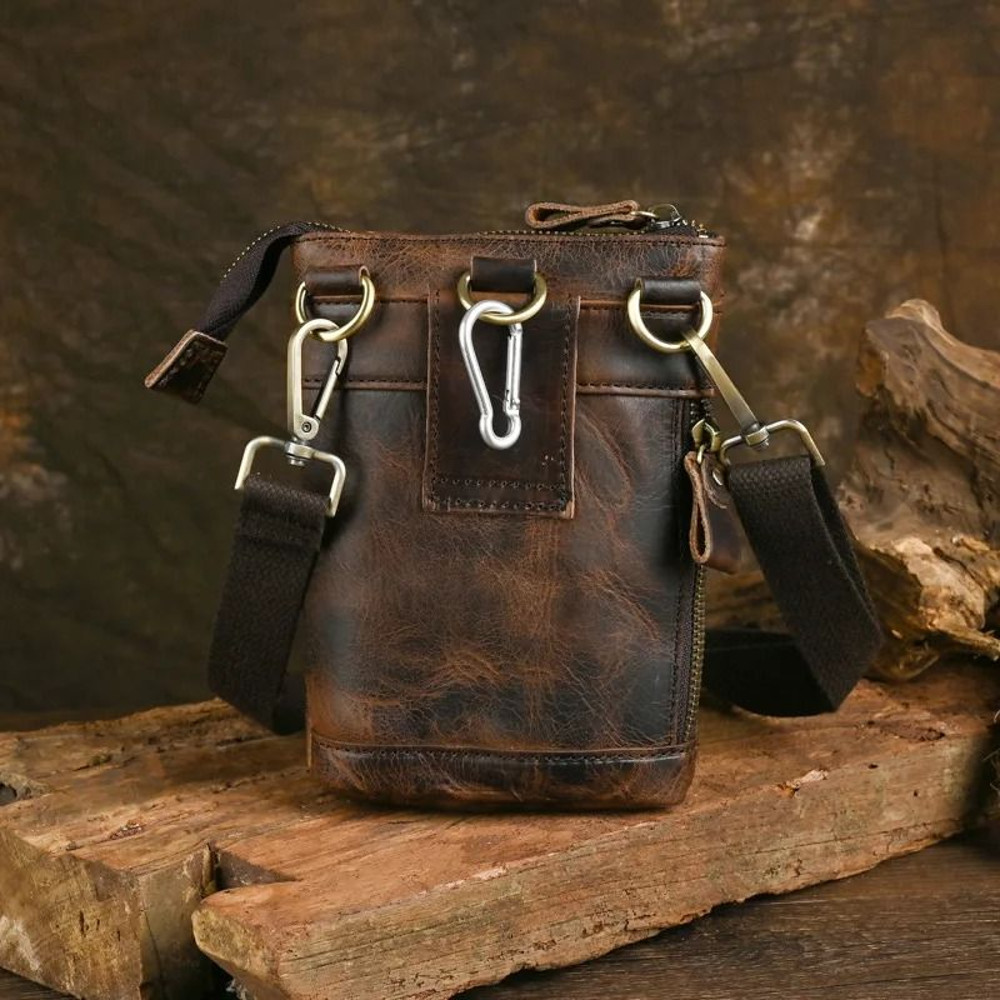 Genuine Leather Vintage Mens Waist Bag  MultiFunction Crossbody Belt Pouch With Split Hook 2