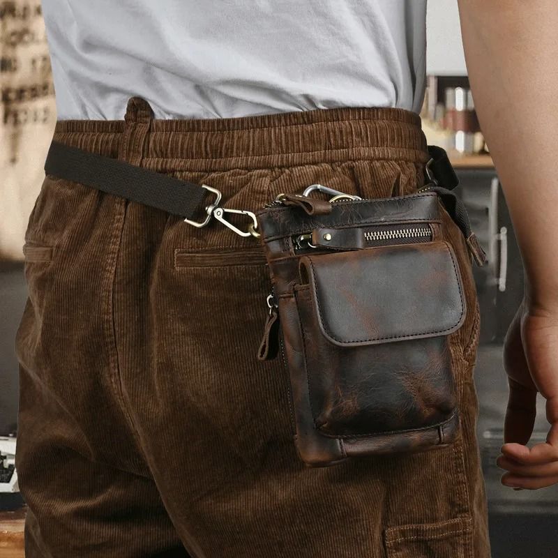 Genuine Leather Vintage Mens Waist Bag  MultiFunction Crossbody Belt Pouch With Split Hook 3
