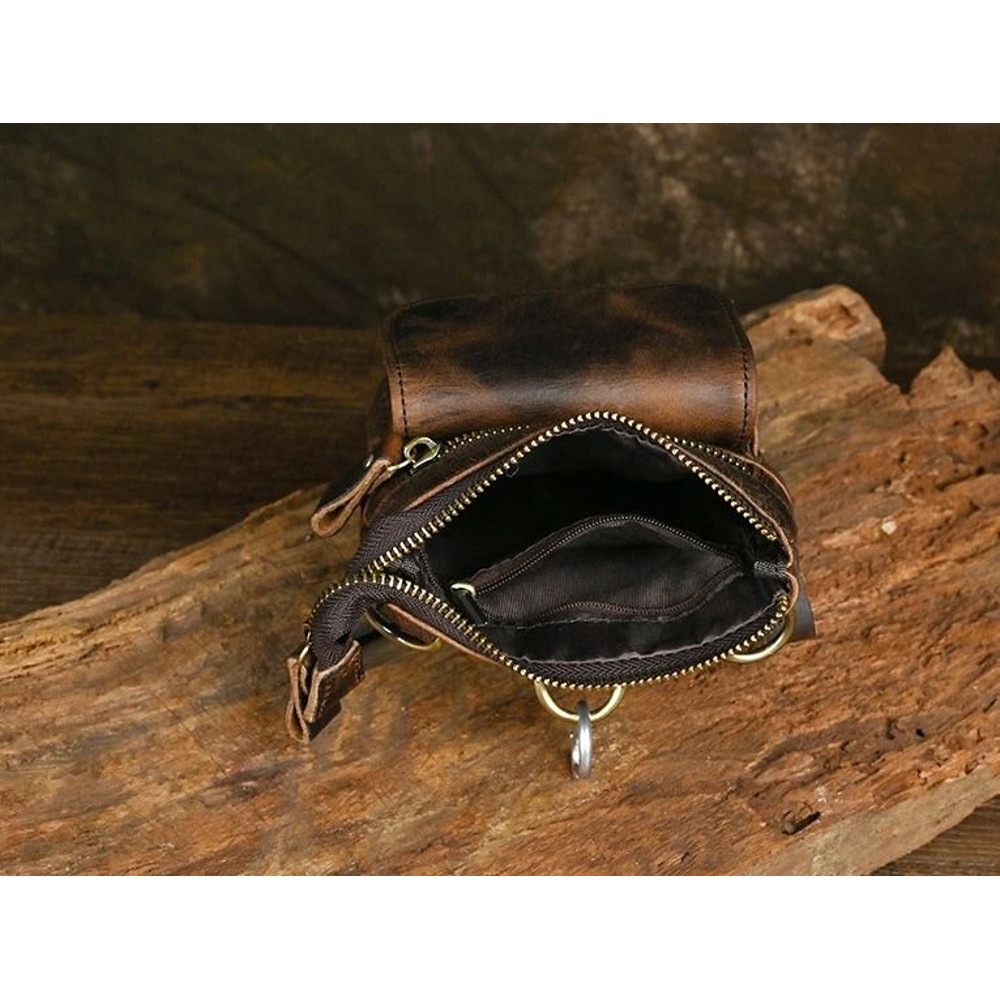 Genuine Leather Vintage Mens Waist Bag  MultiFunction Crossbody Belt Pouch With Split Hook 5