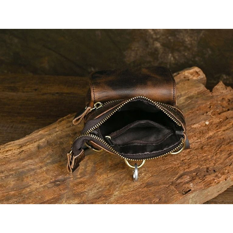 Genuine Leather Vintage Mens Waist Bag  MultiFunction Crossbody Belt Pouch With Split Hook 5