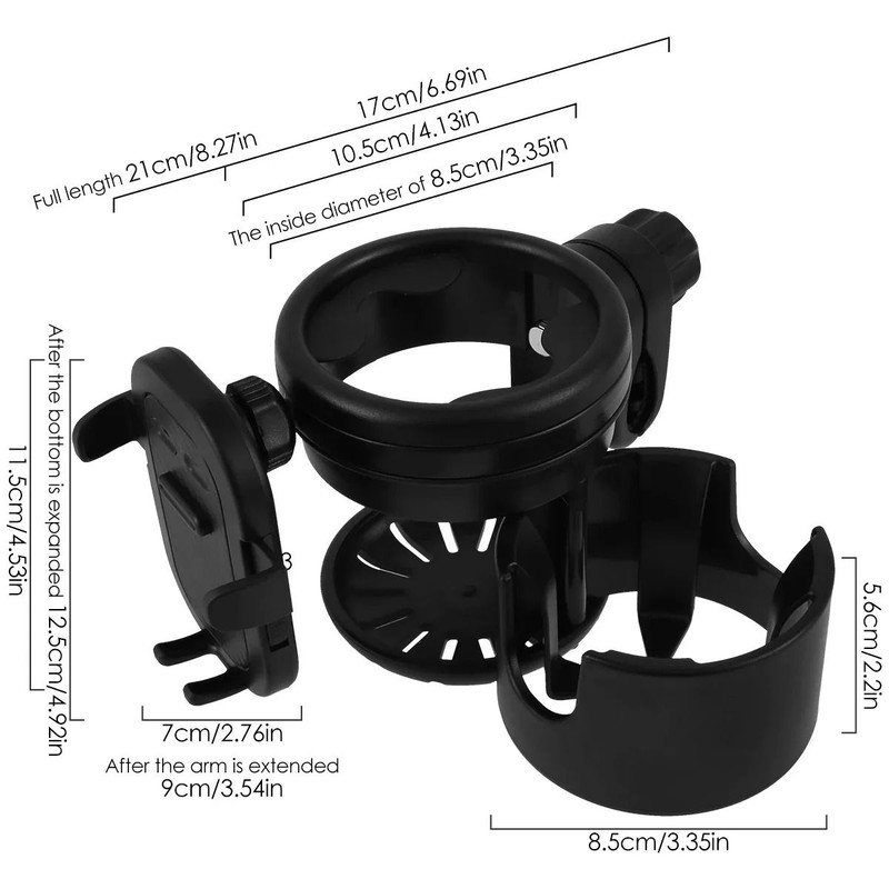 3in1 Universal Stroller Cup Holder With 360 Rotating Phone Mount  Double Bottle Organizer For Baby  2