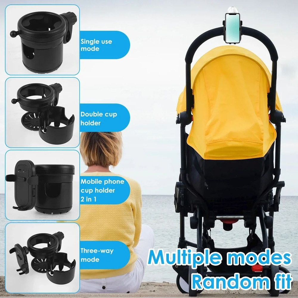 3in1 Universal Stroller Cup Holder With 360 Rotating Phone Mount  Double Bottle Organizer For Baby  5
