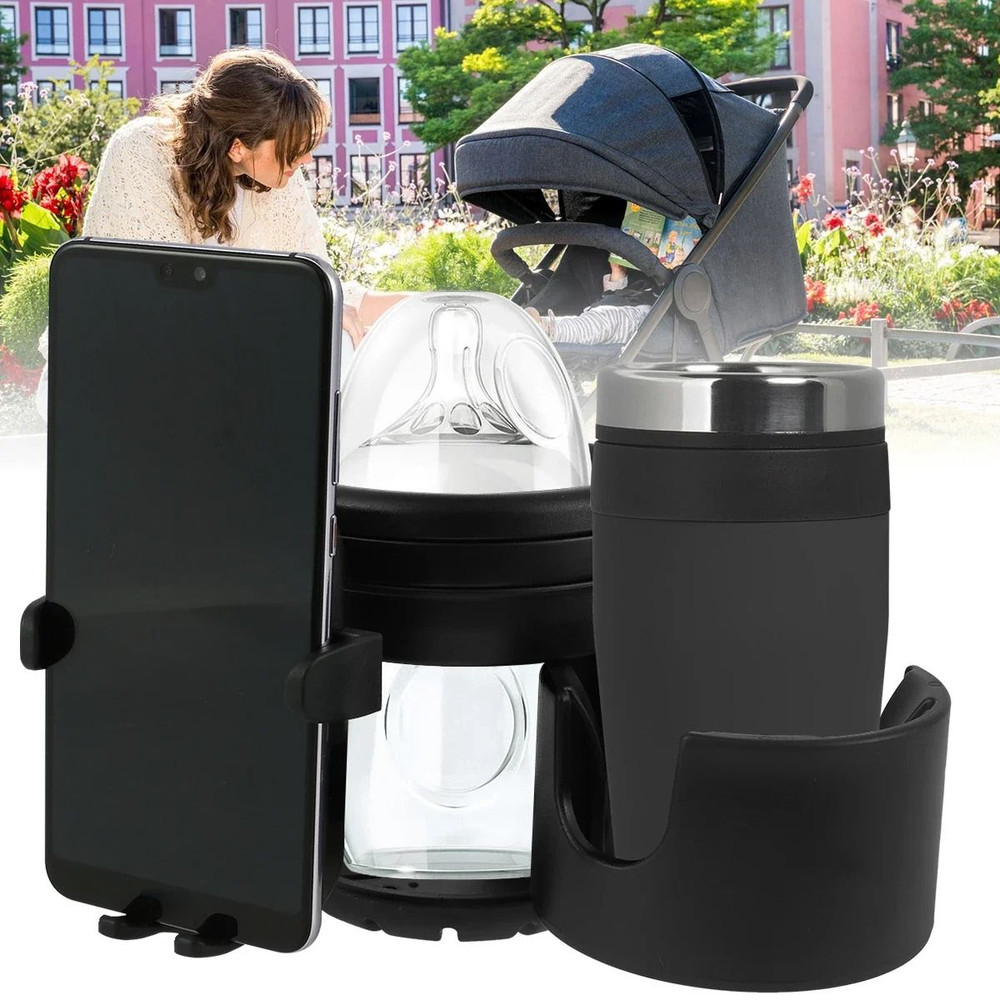 3in1 Universal Stroller Cup Holder With 360 Rotating Phone Mount  Double Bottle Organizer For Baby  6
