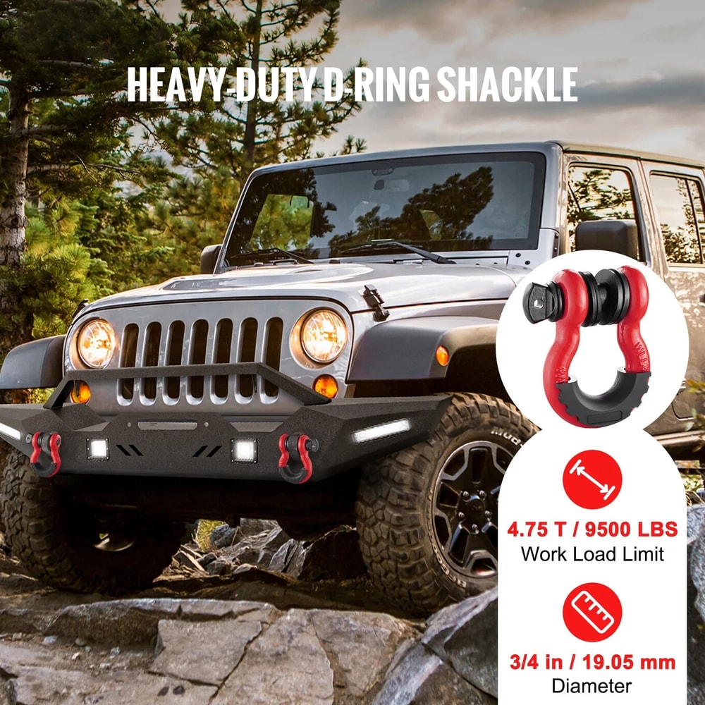 HeavyDuty 34 Inch DRing Shackles 2Pack 62832 Lb Break Strength Bow Shackles With Isolators Washers 1