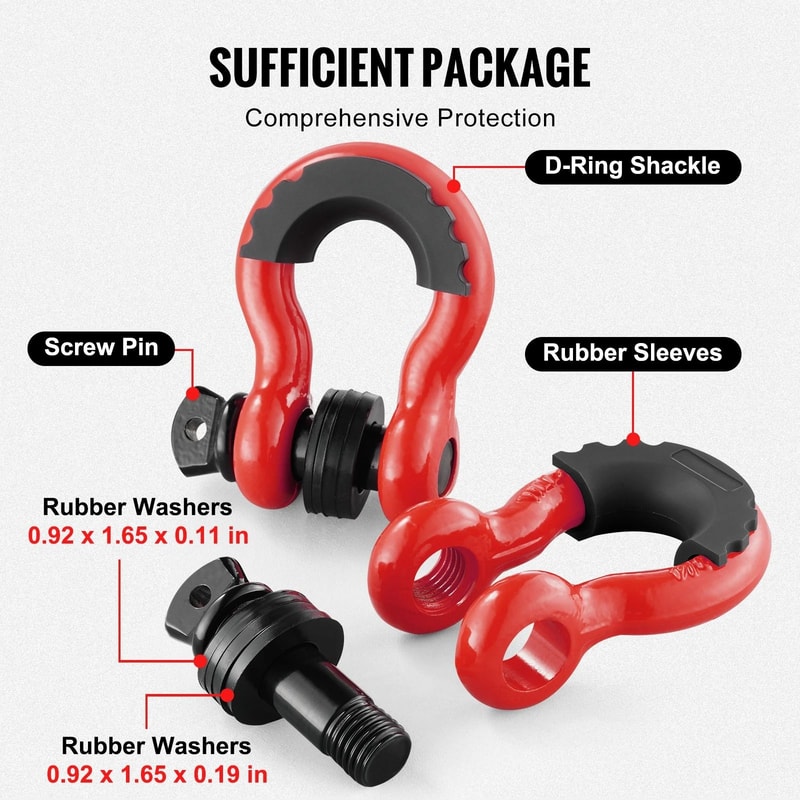 HeavyDuty 34 Inch DRing Shackles 2Pack 62832 Lb Break Strength Bow Shackles With Isolators Washers 4