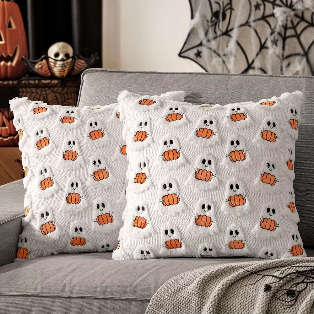 Fall Halloween Throw Pillow Covers Pumpkin Pattern Plush Cushion Cases For Sofa And Home Decor 3