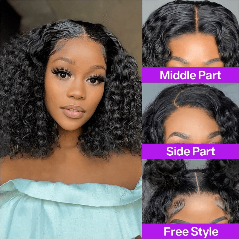 Deep Wave Curly Bob Wig 13x4 Transparent Lace Front 100 Percent Human Hair 4