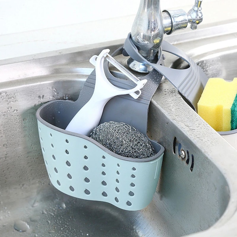 Hanging Sink Drain Basket Adjustable Sponge And Soap Holder 3