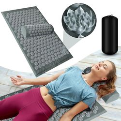 acupressure massage mat and pillow set with spikes for back neck and foot pain relief