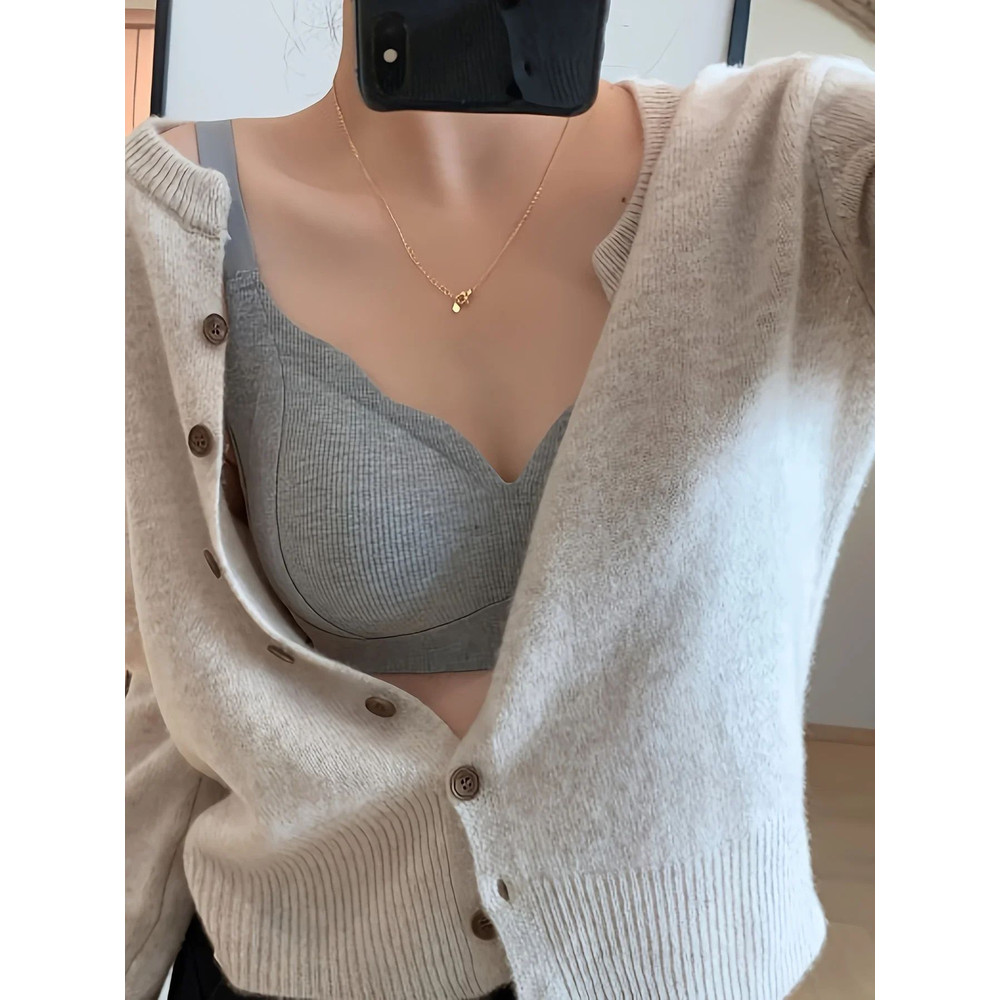 Knitted Full Cup Bra With Cutout Details And Soft Padding Warm Nylon Spandex Fabric 2