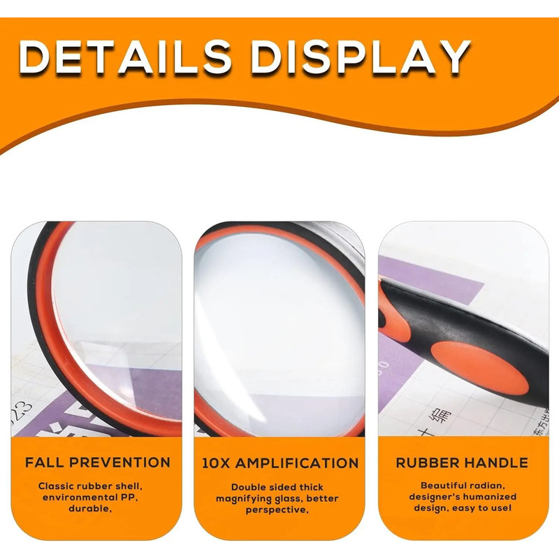 Handheld Magnifying Glass  10x NonSlip Shatterproof Magnifier For Reading Exploration And Senior Vi 3