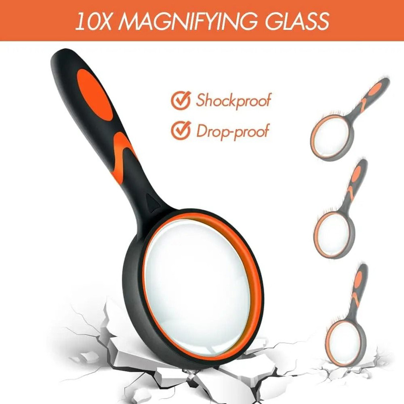 Handheld Magnifying Glass  10x NonSlip Shatterproof Magnifier For Reading Exploration And Senior Vi 4