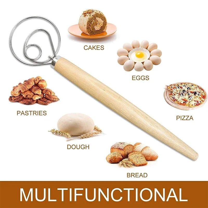 Stainless Steel Danish Dough Whisk With Wooden Handle  Artisan Bread And Pastry Mixer For Effortles 3