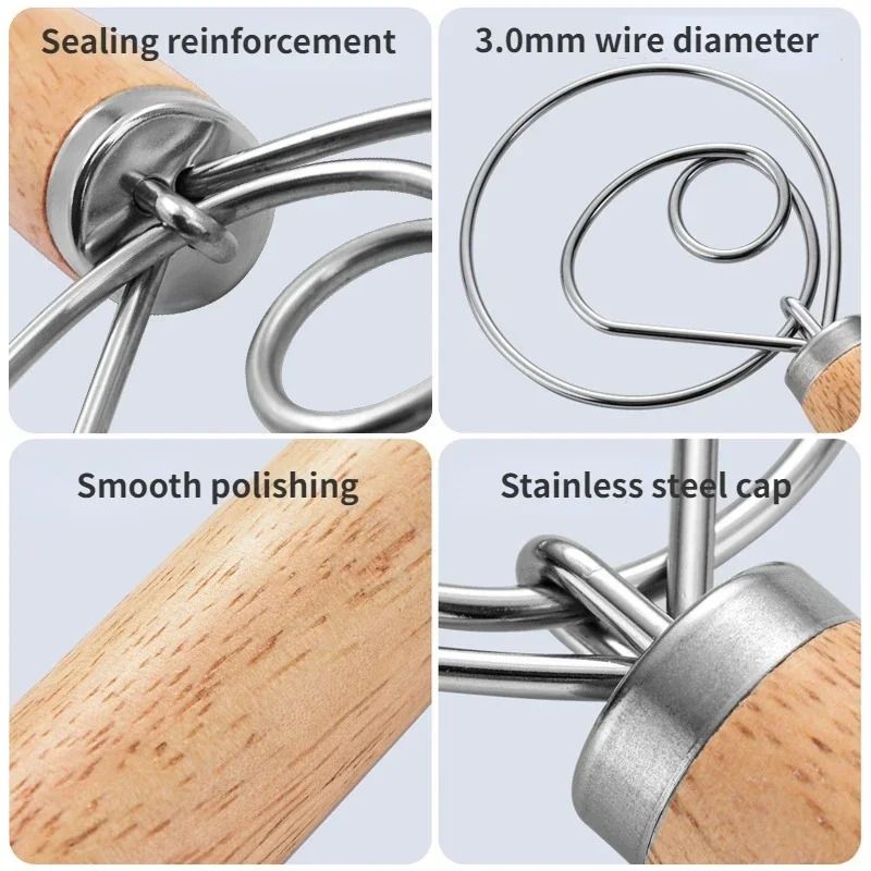 Stainless Steel Danish Dough Whisk With Wooden Handle  Artisan Bread And Pastry Mixer For Effortles 5