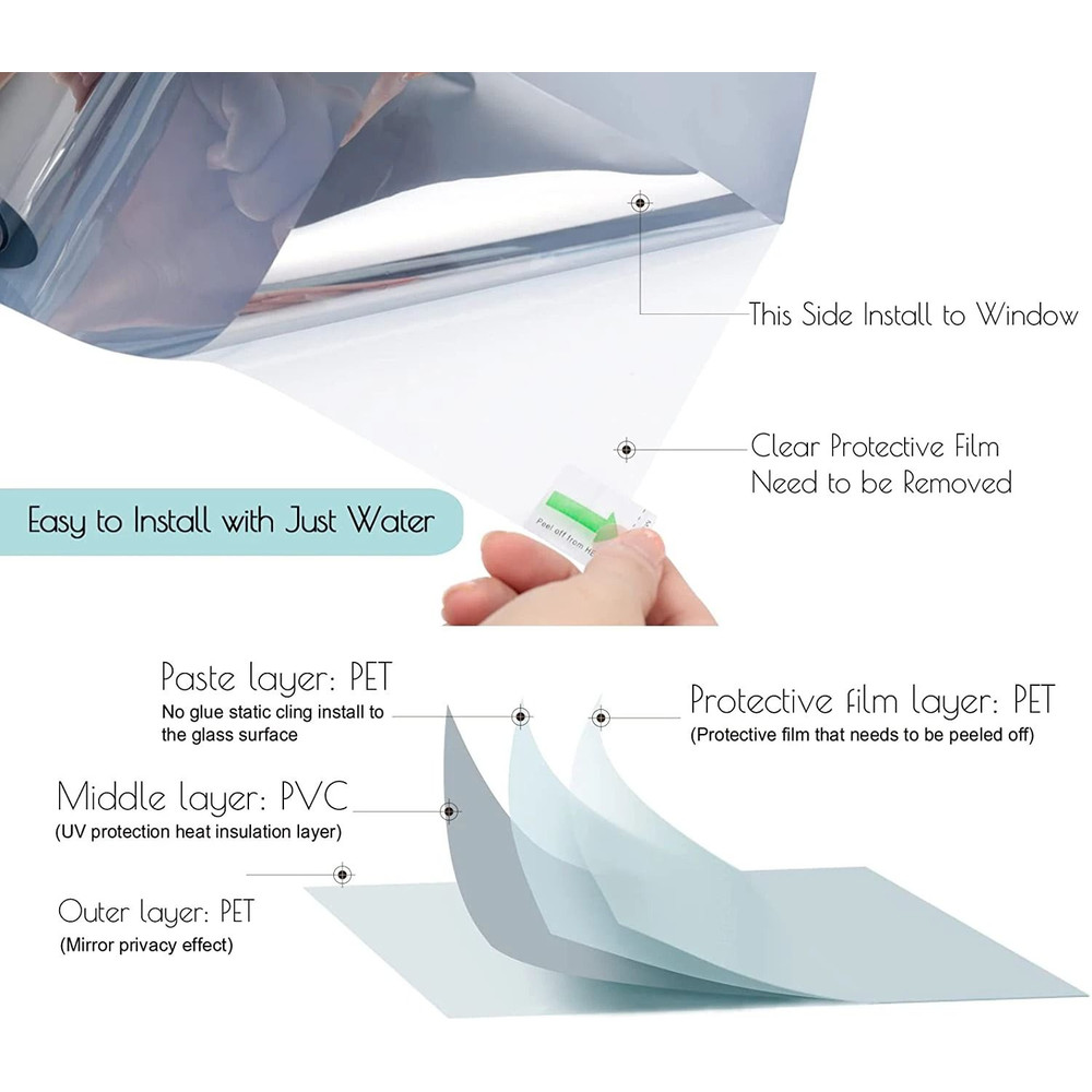 One Way Window Film Mirror Effect Tint Glass Covering For Home Office Reflective Heat Control Anti  5