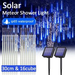 solar meteor shower string lights waterproof garden decor for christmas, weddings, and parties