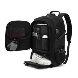 large capacity waterproof travel backpack with separate shoe compartment for men