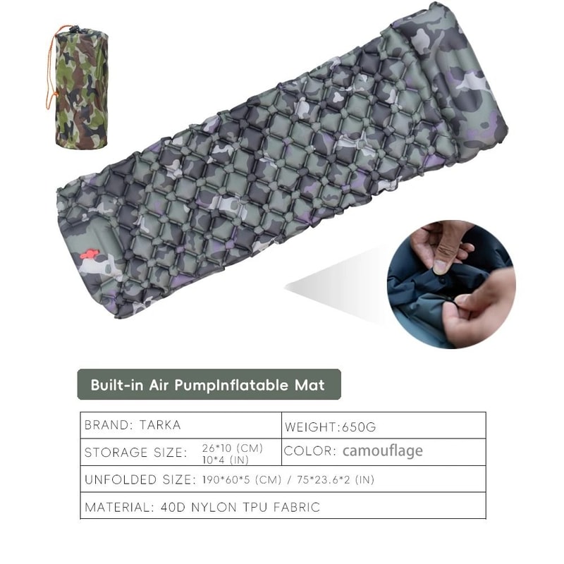 Inflatable Camping Mattress With BuiltIn Pillow Lightweight SelfInflating Sleeping Pad For Outdoor 10