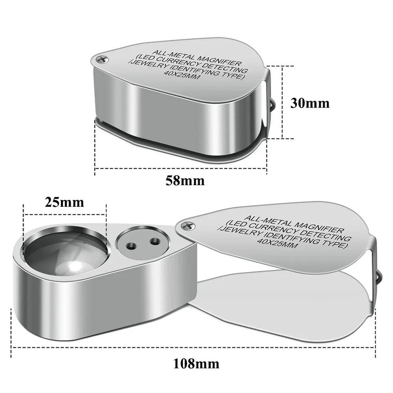 40X Jewelers Loupe Magnifier With LED And UV Light Metal Folding Magnifying Glass For Coins Jewelr 4