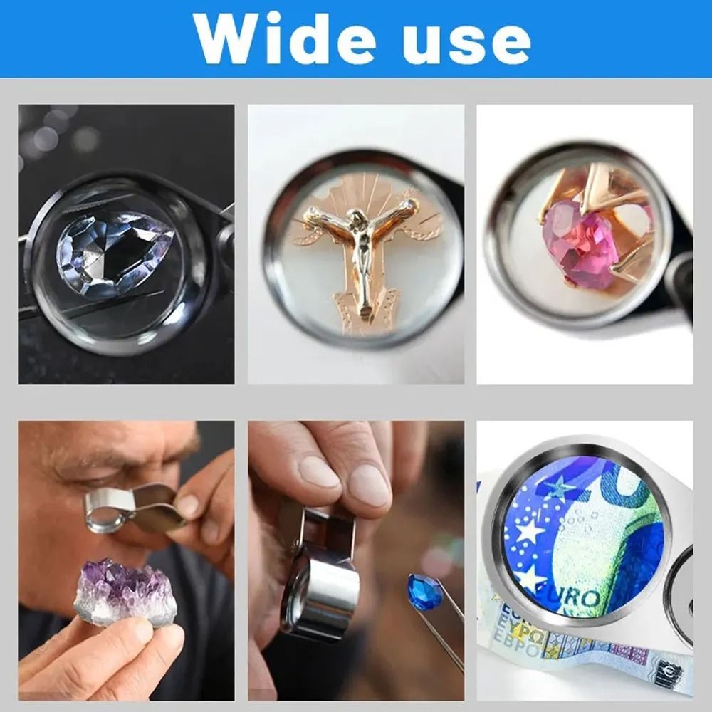 40X Jewelers Loupe Magnifier With LED And UV Light Metal Folding Magnifying Glass For Coins Jewelr 6