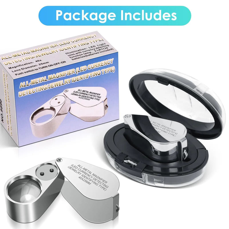 40X Jewelers Loupe Magnifier With LED And UV Light Metal Folding Magnifying Glass For Coins Jewelr 7