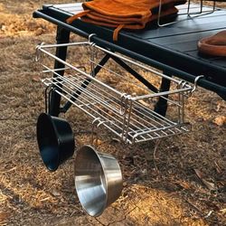 outdoor folding aluminum table storage rack – igt side expansion hanger with mesh basket for camping and bbq