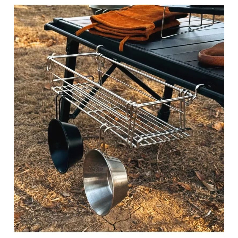 Outdoor Folding Aluminum Table Storage Rack  IGT Side Expansion Hanger With Mesh Basket For Camping 0