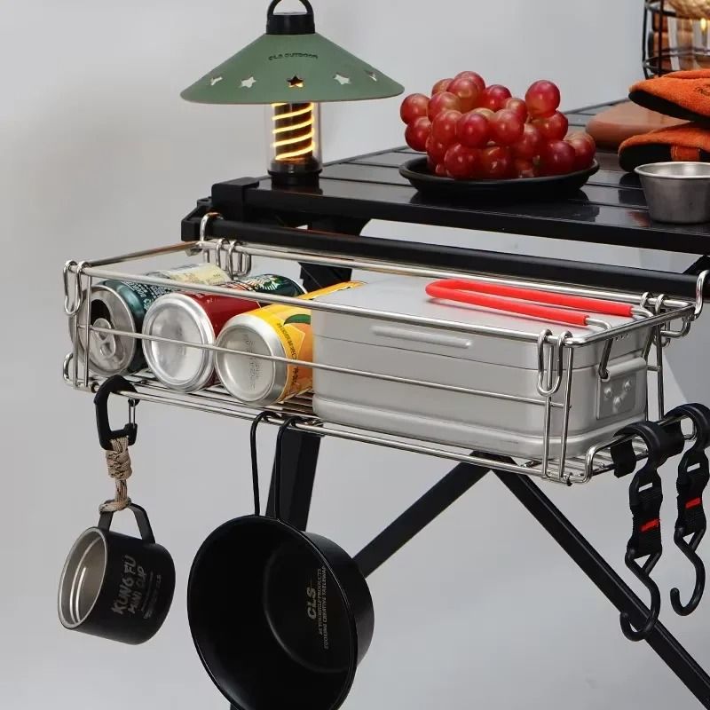 Outdoor Folding Aluminum Table Storage Rack  IGT Side Expansion Hanger With Mesh Basket For Camping 2