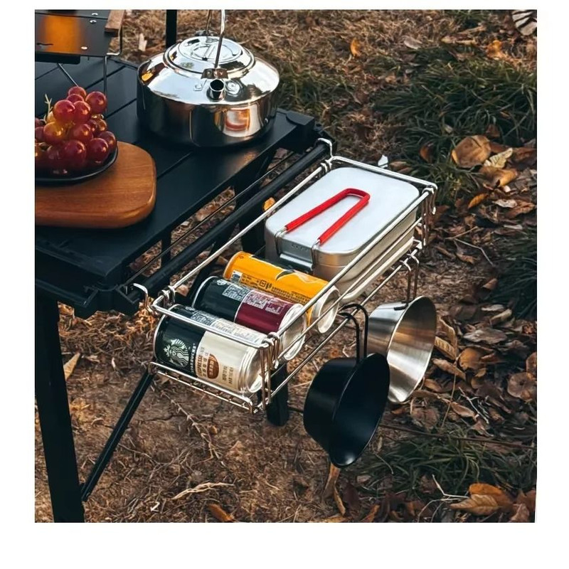 Outdoor Folding Aluminum Table Storage Rack  IGT Side Expansion Hanger With Mesh Basket For Camping 5