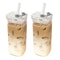 Square HeatResistant Glass Cup With Lid And Straw 400ml Transparent Coffee And Milk Tea Mug For Ho 3