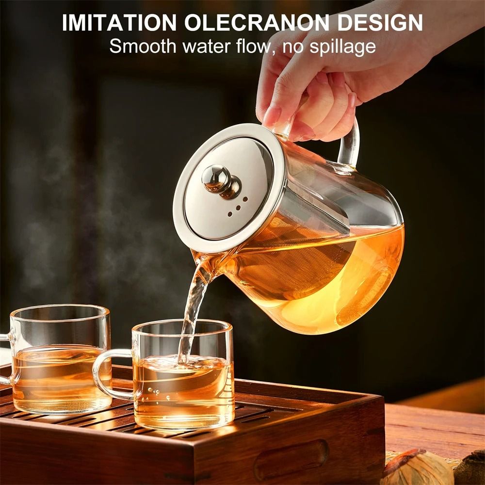 Glass Teapot With Stainless Steel Infuser HeatResistant Borosilicate Tea Kettle For Loose Leaf And 4