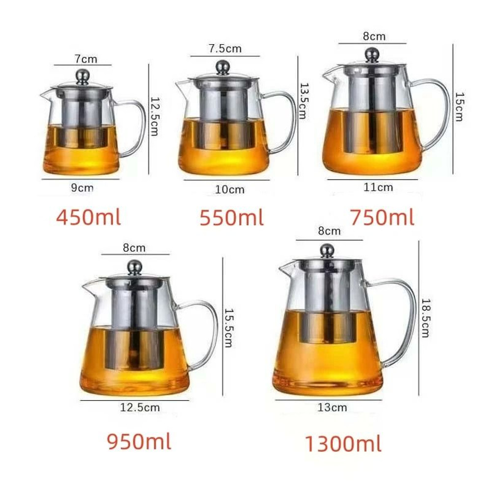 Glass Teapot With Stainless Steel Infuser HeatResistant Borosilicate Tea Kettle For Loose Leaf And 6