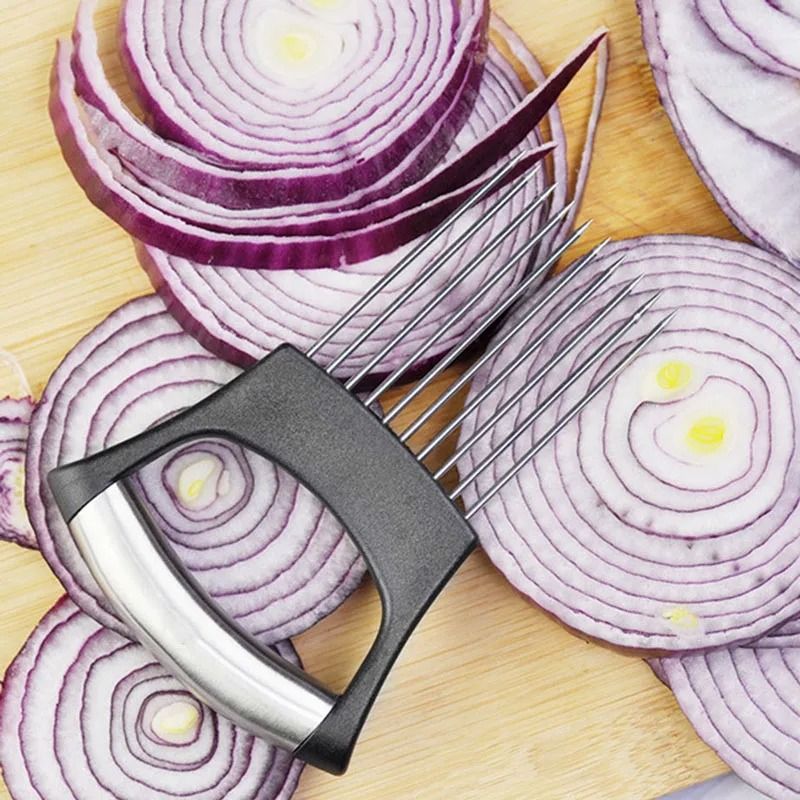 Stainless Steel Onion Slicer Holder  Vegetable Cutting Fork And Food Slicing Guide For Safe Even Ki 5