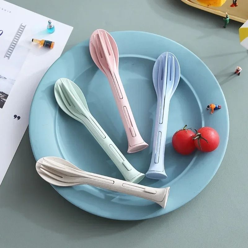Wheat Straw Portable Tableware Set With Case  EcoFriendly Travel Cutlery For Camping Work And Schoo 2