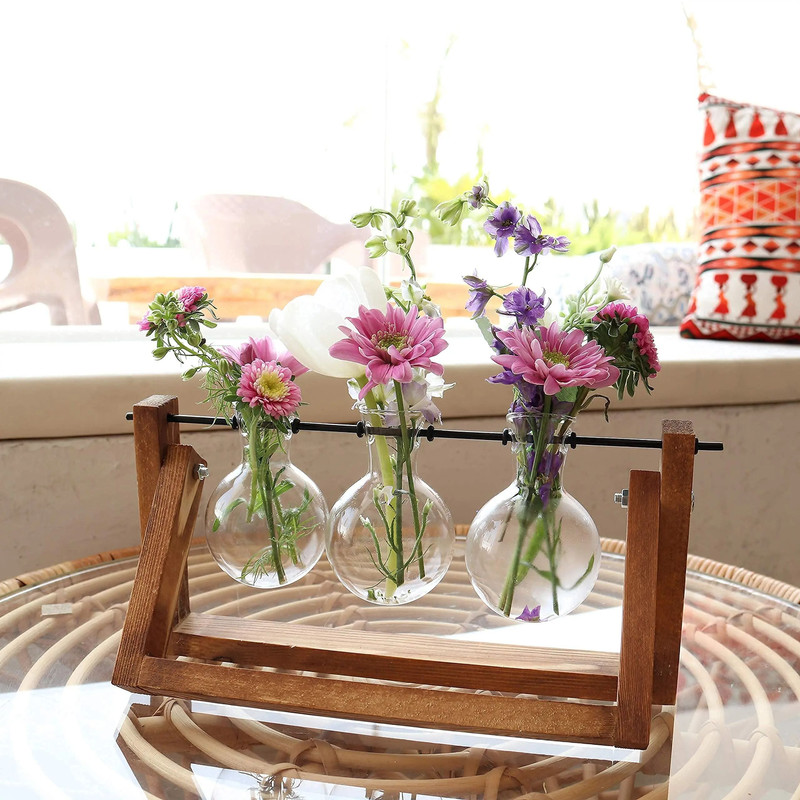 Hydroponic Plant Vase With Wooden Stand 3