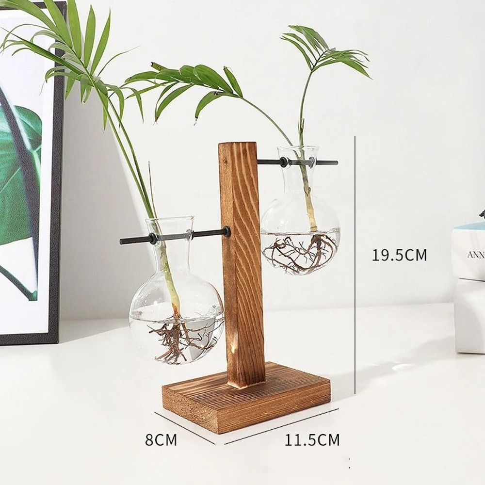 Hydroponic Plant Vase With Wooden Stand 12