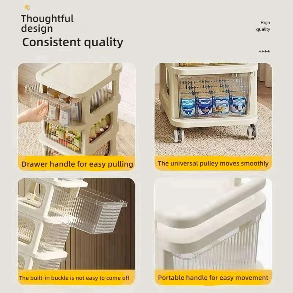 Acrylic MultiLayer Trolley Drawer Storage Rack  Transparent Snack And Kitchen Organizer On Wheels 3