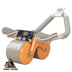 digital automatic rebound abdominal roller with timer, elbow support, and knee pads