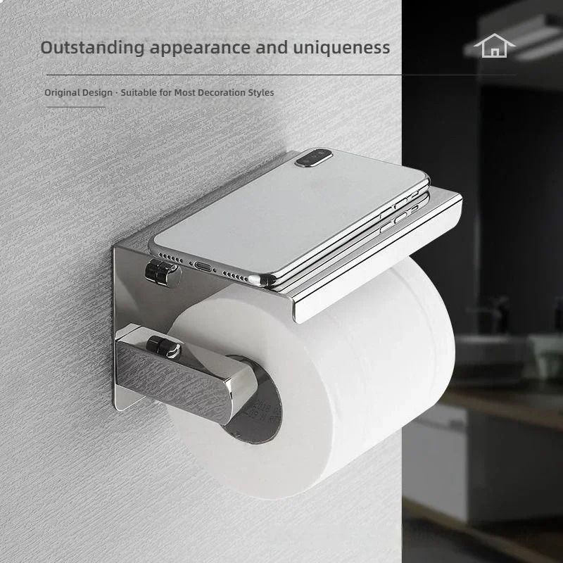 304 Stainless Steel Toilet Paper Holder With Shelf And Phone Stand  Modern WallMounted Bathroom Rol 1