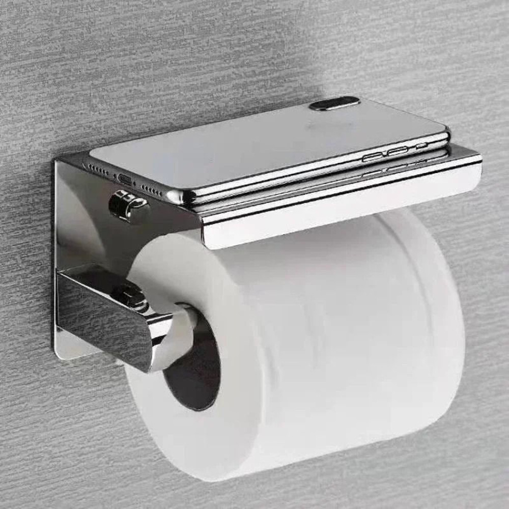 304 Stainless Steel Toilet Paper Holder With Shelf And Phone Stand  Modern WallMounted Bathroom Rol 2