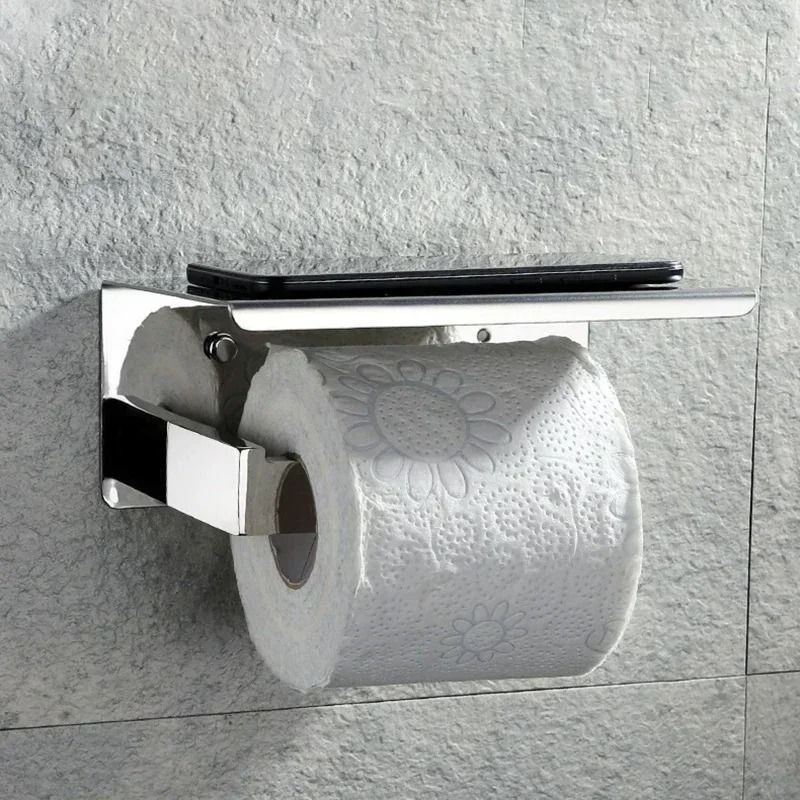 304 Stainless Steel Toilet Paper Holder With Shelf And Phone Stand  Modern WallMounted Bathroom Rol 5