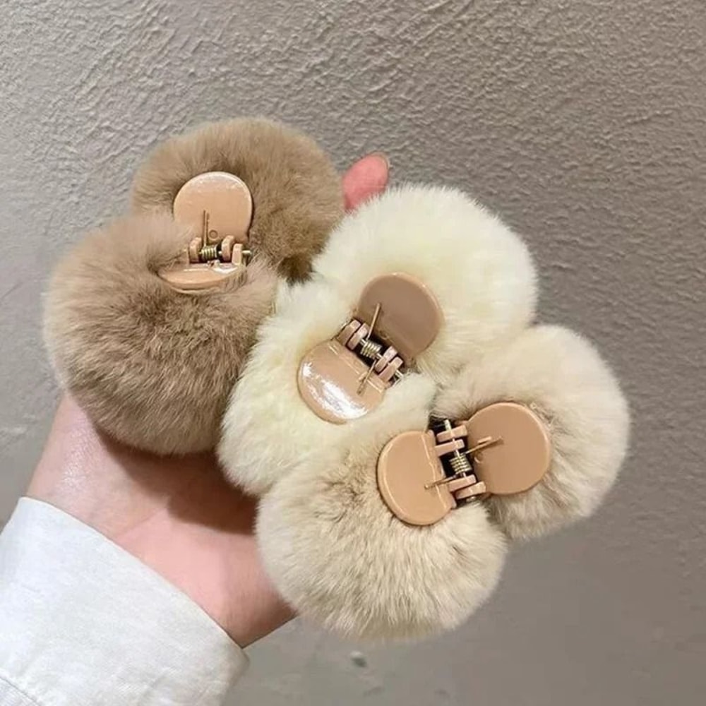 Cute Rabbit Plush Hair Claw Clip Soft Pom Pom Bunny Hairpin For Women And Girls 4