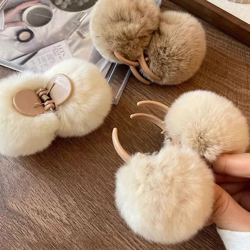 Cute Rabbit Plush Hair Claw Clip Soft Pom Pom Bunny Hairpin For Women And Girls 5
