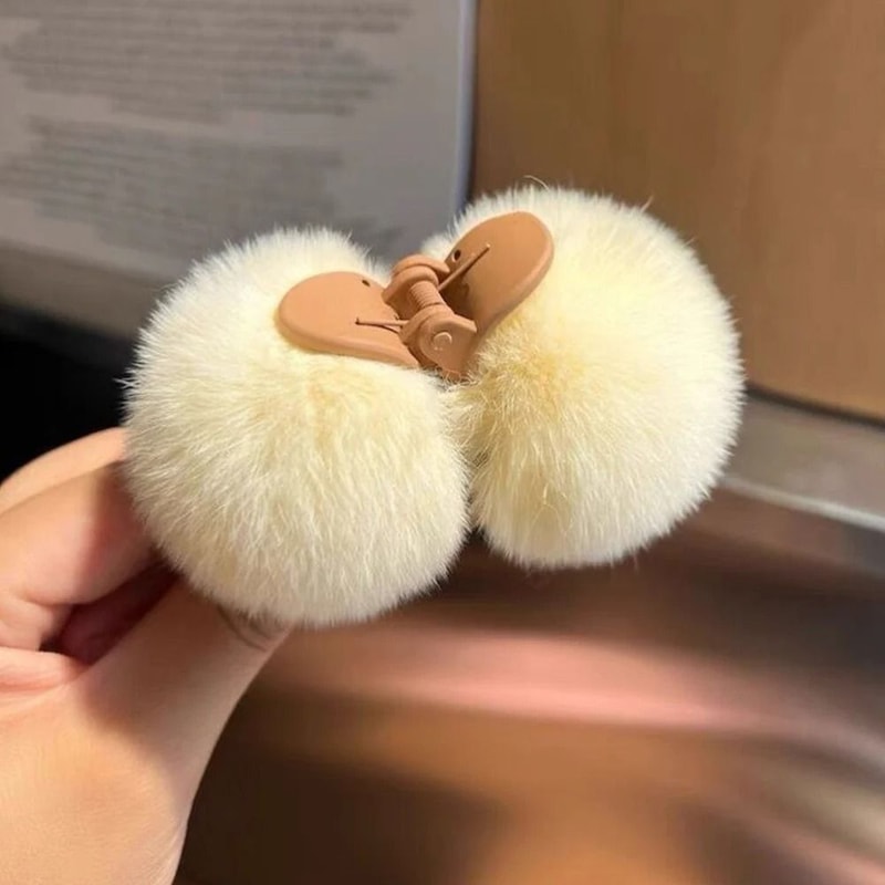 Cute Rabbit Plush Hair Claw Clip Soft Pom Pom Bunny Hairpin For Women And Girls 6